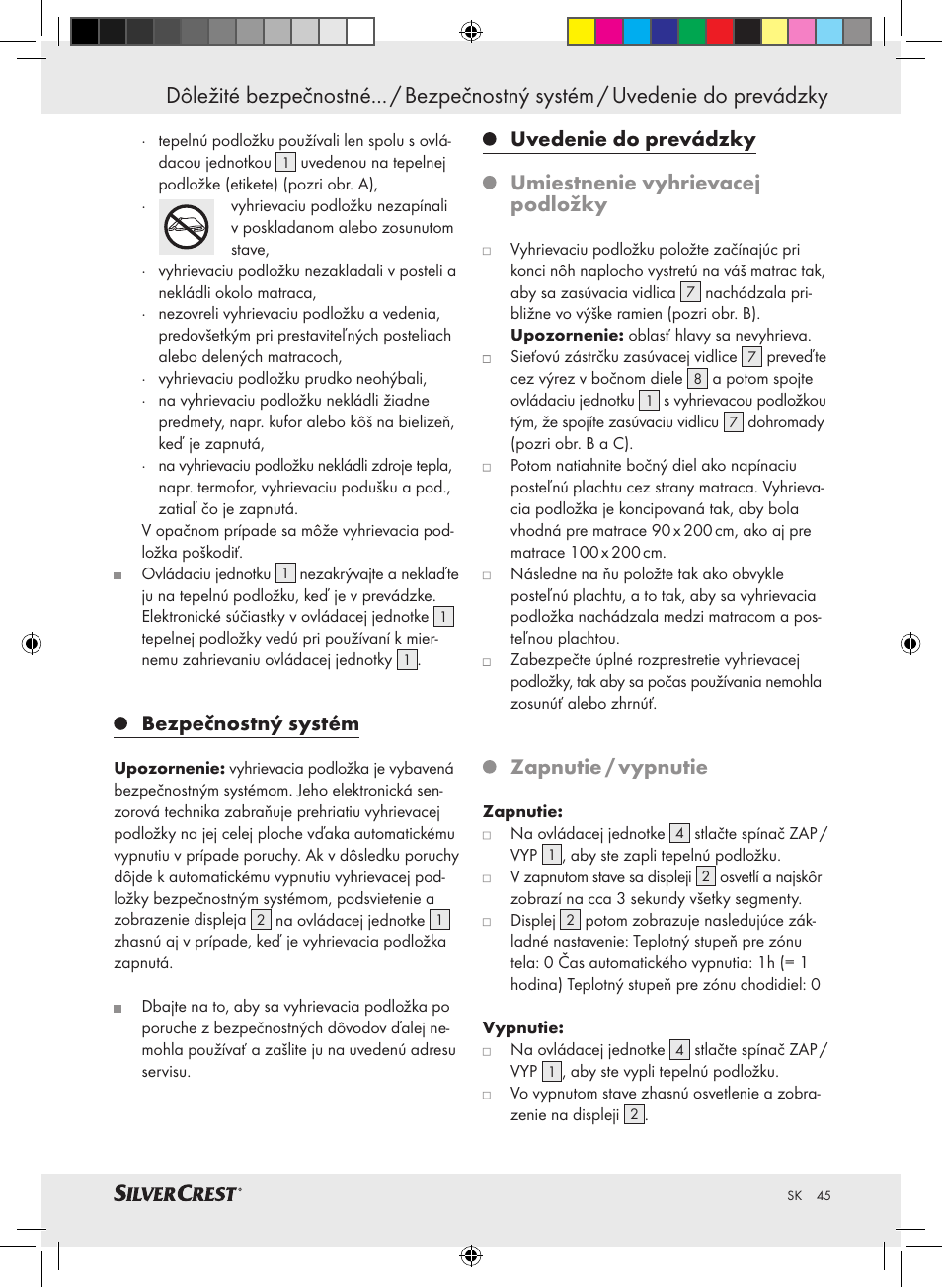 Bezpečnostný systém, Zapnutie / vypnutie | Silvercrest SLUB 85 A1 User Manual | Page 45 / 57