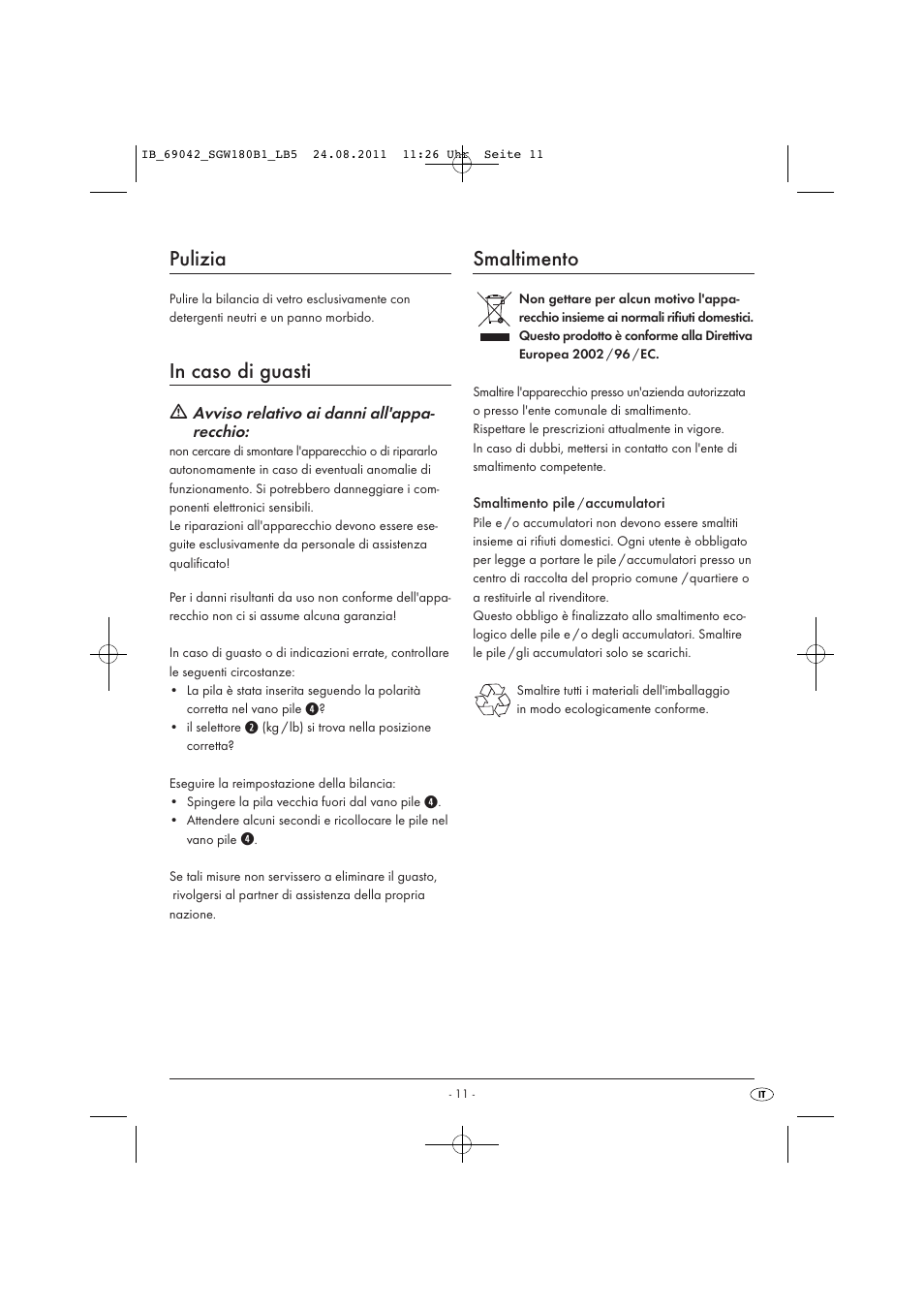 Pulizia, Smaltimento | Silvercrest SGW 180 B1 User Manual | Page 13 / 32