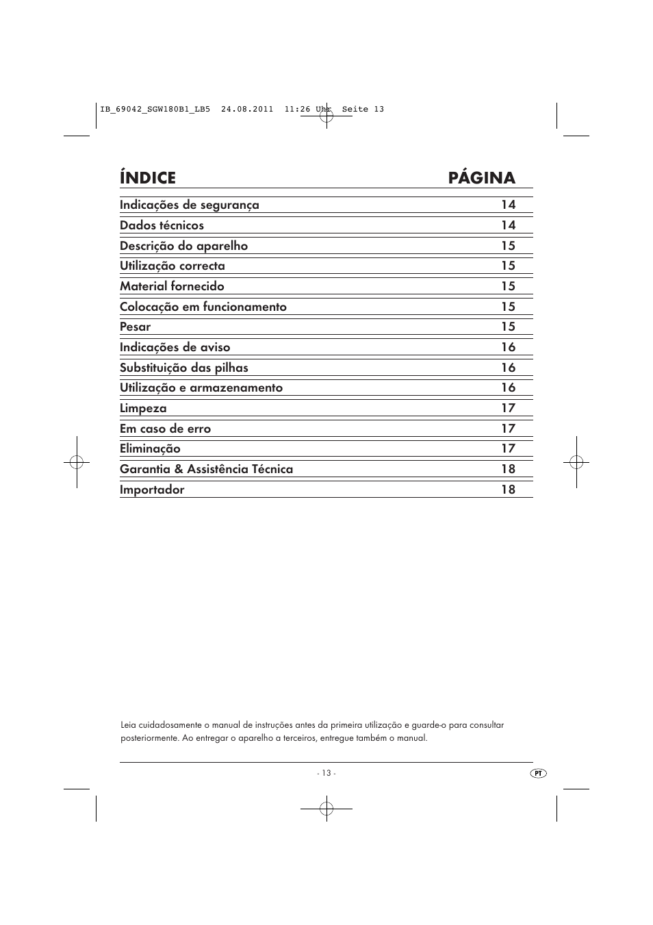Índice página | Silvercrest SGW 180 B1 User Manual | Page 15 / 32