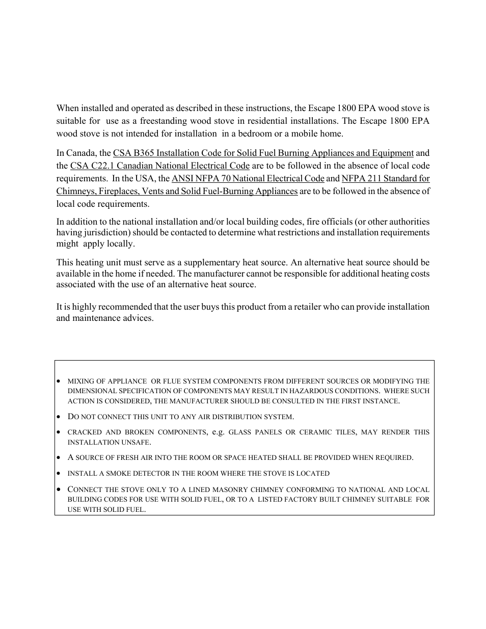 1 general installation | Drolet ESCAPE 1800 User Manual | Page 5 / 42