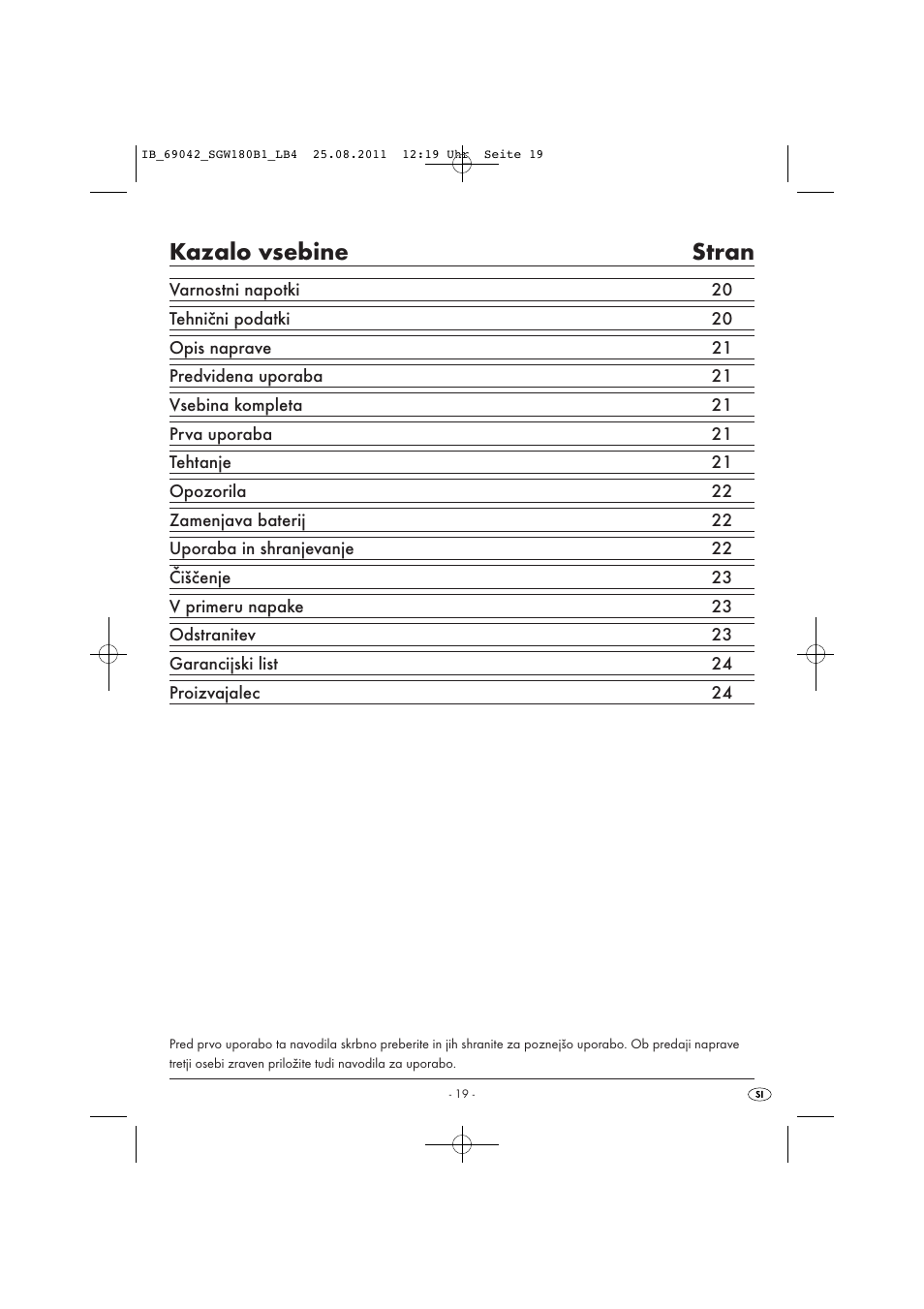 Kazalo vsebine stran | Silvercrest SGW 180 B1 User Manual | Page 21 / 44