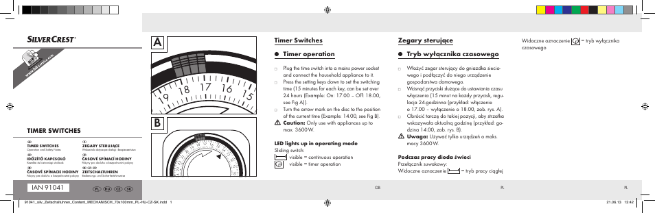 Silvercrest Timer Switches MECHANISCH User Manual | 2 pages