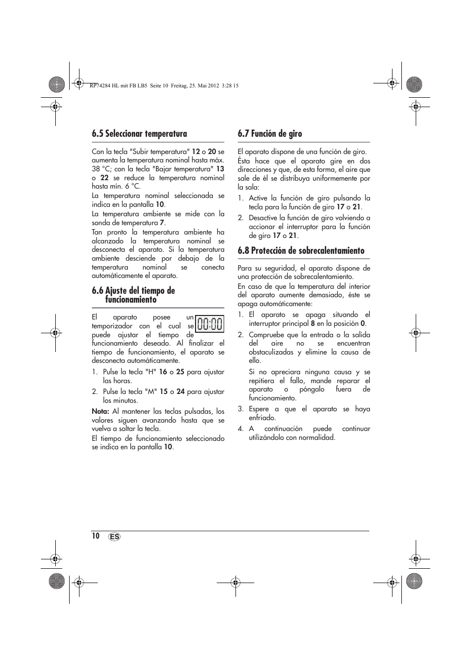 5 seleccionar temperatura, 6 ajuste del tiempo de funcionamiento, 7 función de giro | 8 protección de sobrecalentamiento | Silvercrest SHLF 2000 A1 User Manual | Page 12 / 66