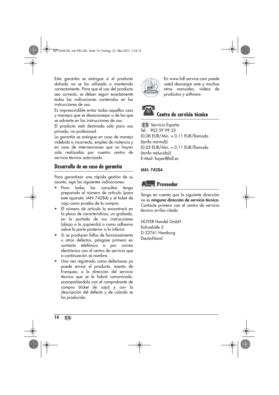 Desarrollo de un caso de garantía, Centro de servicio técnico, Proveedor | Silvercrest SHLF 2000 A1 User Manual | Page 16 / 66