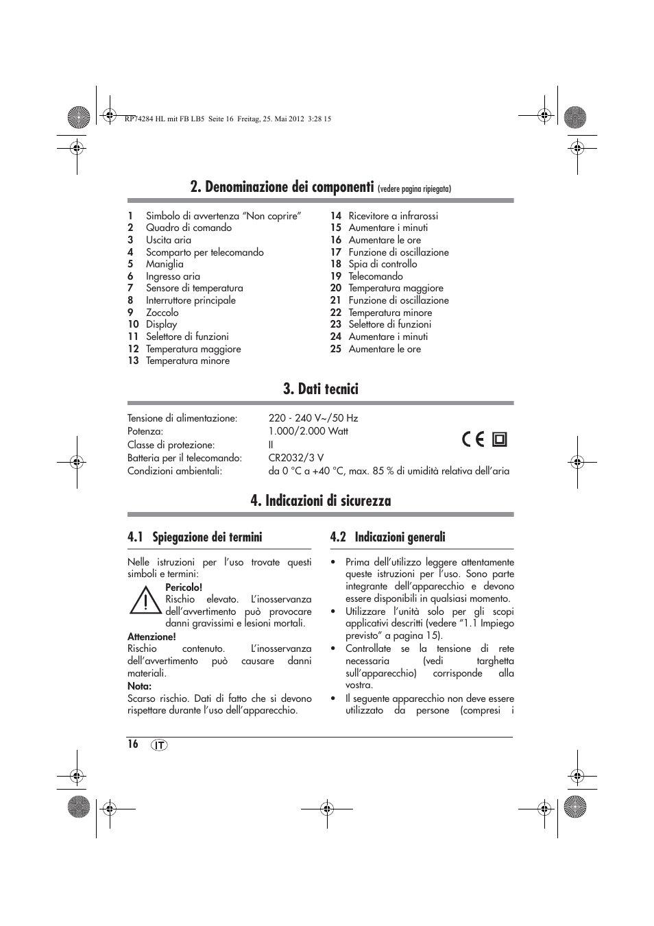 Denominazione dei componenti, Dati tecnici, Indicazioni di sicurezza | 1 spiegazione dei termini, 2 indicazioni generali | Silvercrest SHLF 2000 A1 User Manual | Page 18 / 66