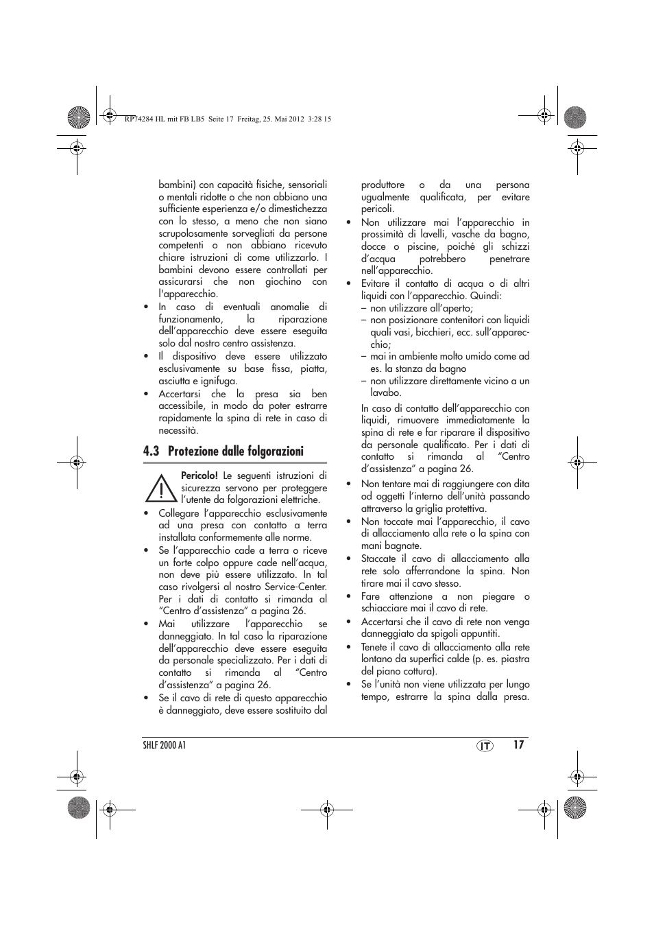 3 protezione dalle folgorazioni | Silvercrest SHLF 2000 A1 User Manual | Page 19 / 66