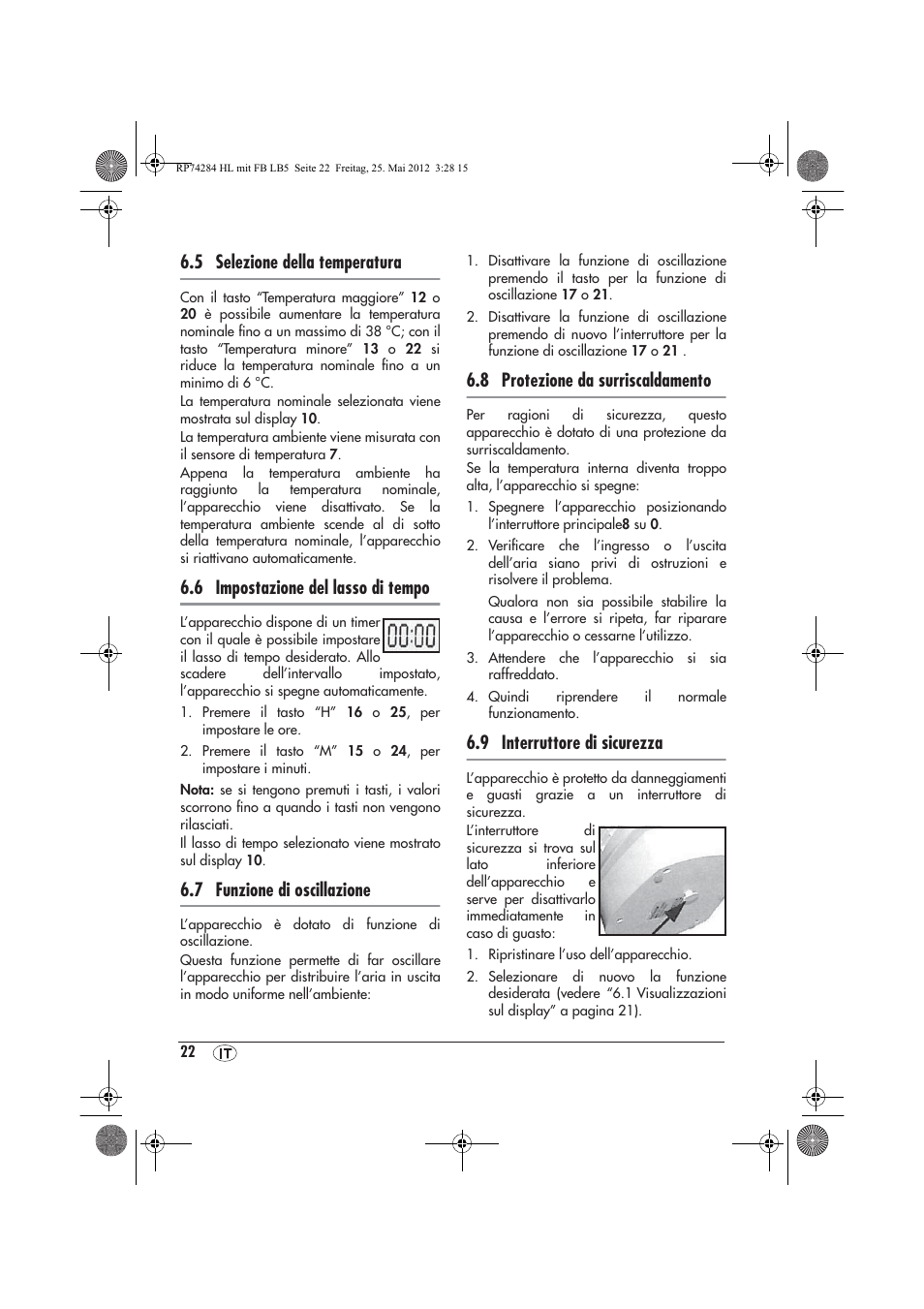 5 selezione della temperatura, 6 impostazione del lasso di tempo, 7 funzione di oscillazione | 8 protezione da surriscaldamento, 9 interruttore di sicurezza | Silvercrest SHLF 2000 A1 User Manual | Page 24 / 66