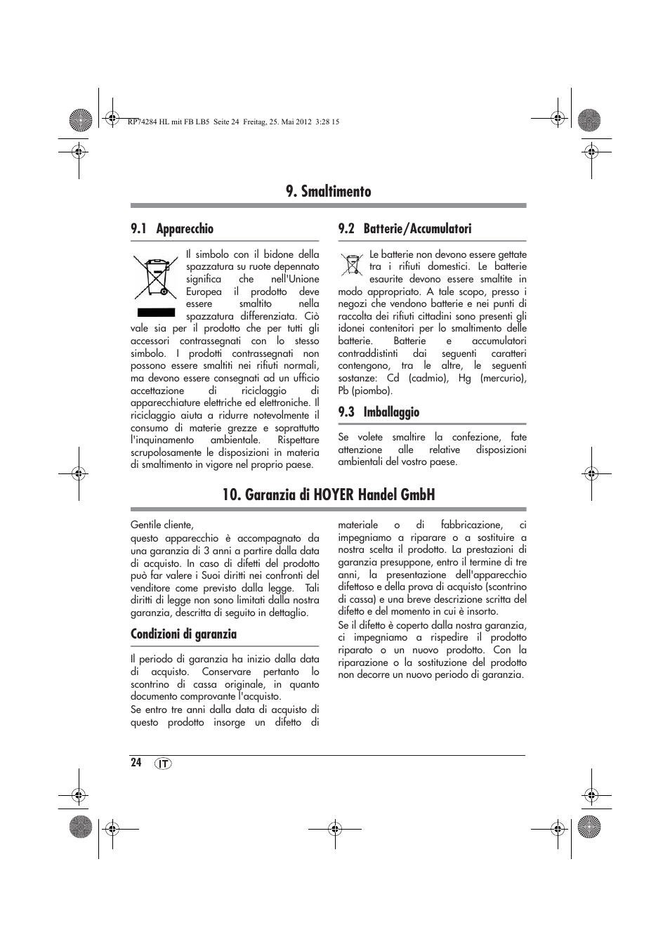 Smaltimento, Garanzia di hoyer handel gmbh | Silvercrest SHLF 2000 A1 User Manual | Page 26 / 66