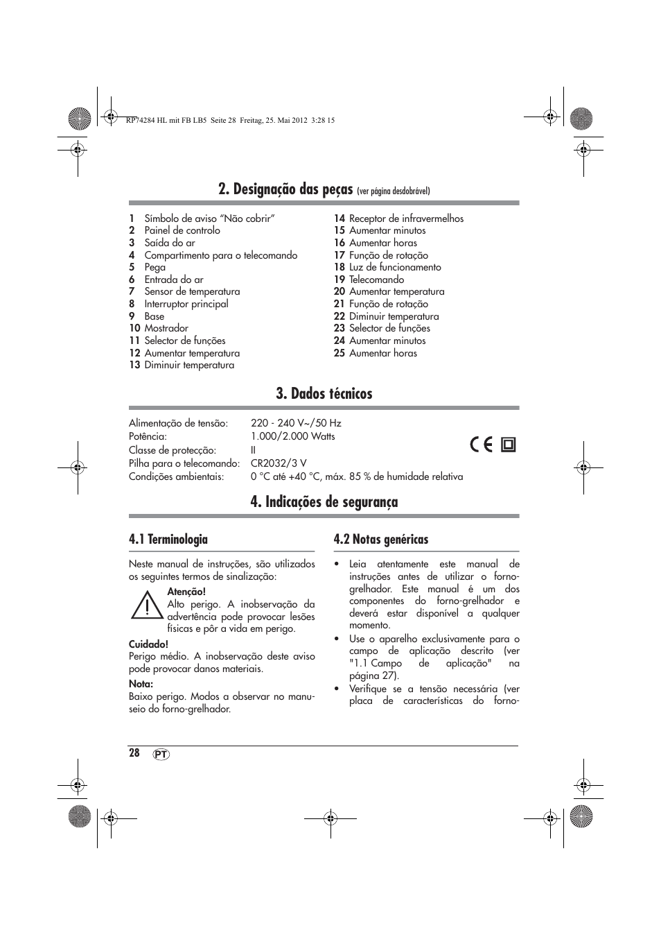 Designação das peças, Dados técnicos, Indicações de segurança | 1 terminologia, 2 notas genéricas | Silvercrest SHLF 2000 A1 User Manual | Page 30 / 66