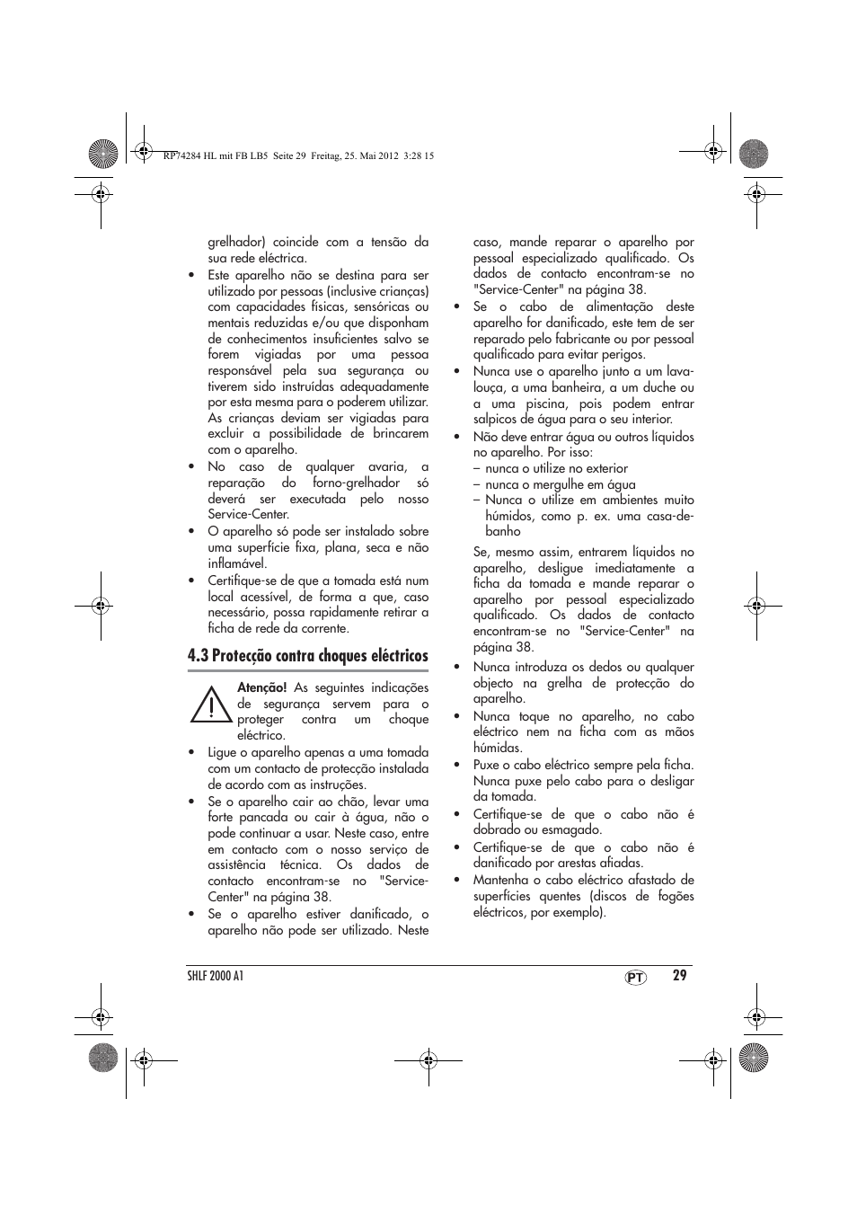 3 protecção contra choques eléctricos | Silvercrest SHLF 2000 A1 User Manual | Page 31 / 66