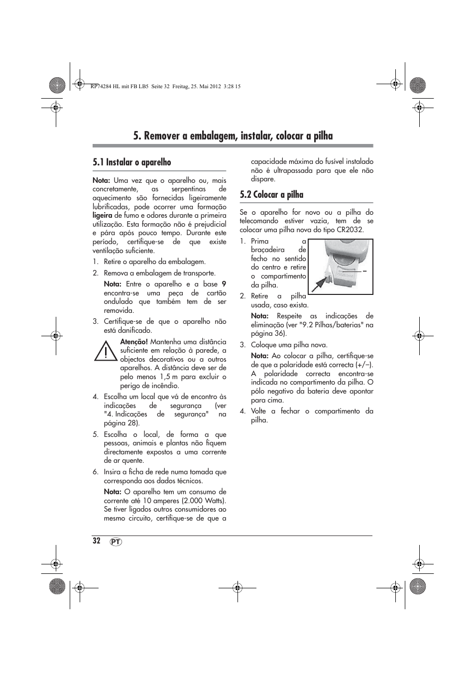 Remover a embalagem, instalar, colocar a pilha, 1 instalar o aparelho, 2 colocar a pilha | Silvercrest SHLF 2000 A1 User Manual | Page 34 / 66