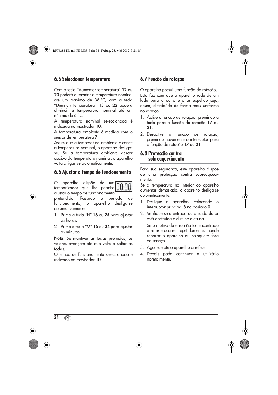 5 seleccionar temperatura, 6 ajustar o tempo de funcionamento, 7 função de rotação | 8 protecção contra sobreaquecimento | Silvercrest SHLF 2000 A1 User Manual | Page 36 / 66