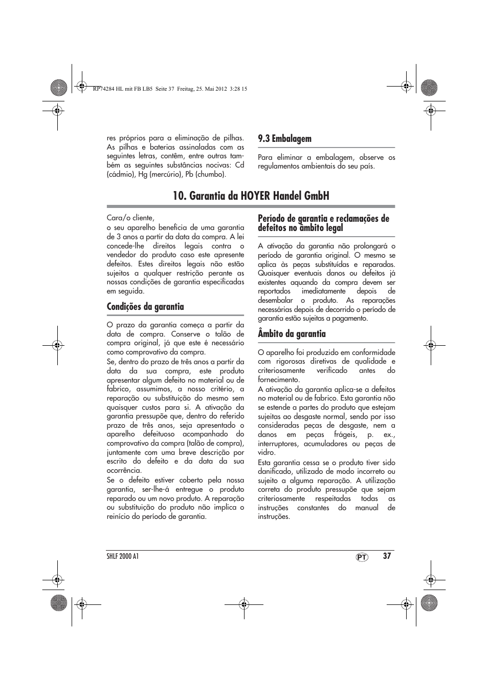 Garantia da hoyer handel gmbh | Silvercrest SHLF 2000 A1 User Manual | Page 39 / 66