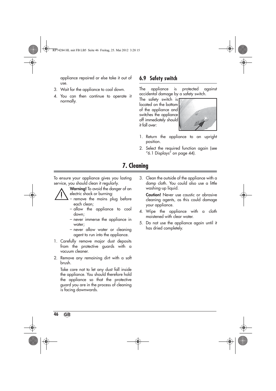 Cleaning, 9 safety switch | Silvercrest SHLF 2000 A1 User Manual | Page 48 / 66