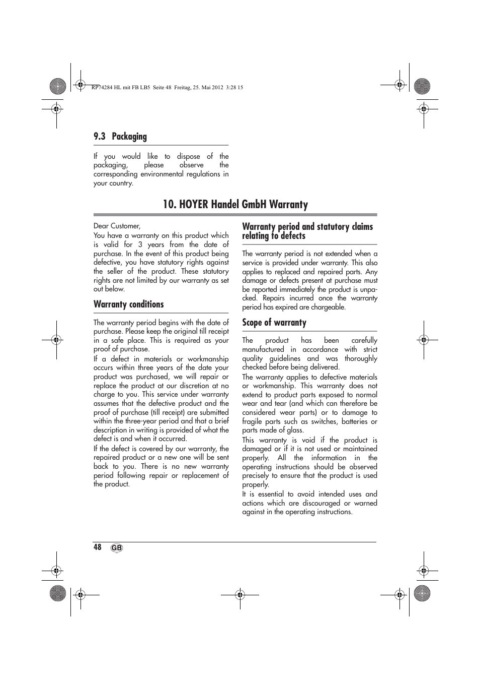 Hoyer handel gmbh warranty | Silvercrest SHLF 2000 A1 User Manual | Page 50 / 66