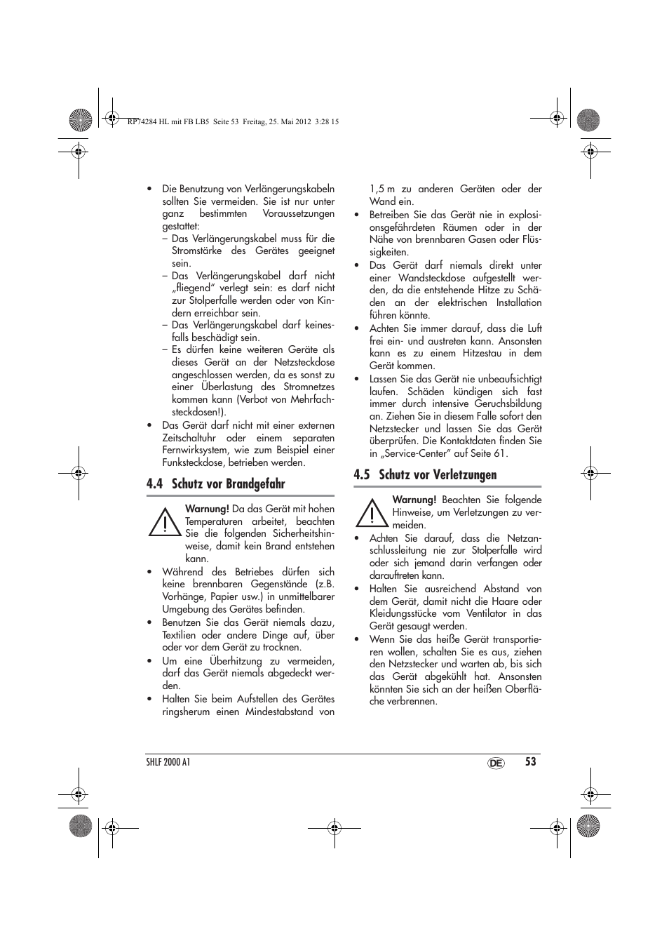 4 schutz vor brandgefahr, 5 schutz vor verletzungen | Silvercrest SHLF 2000 A1 User Manual | Page 55 / 66