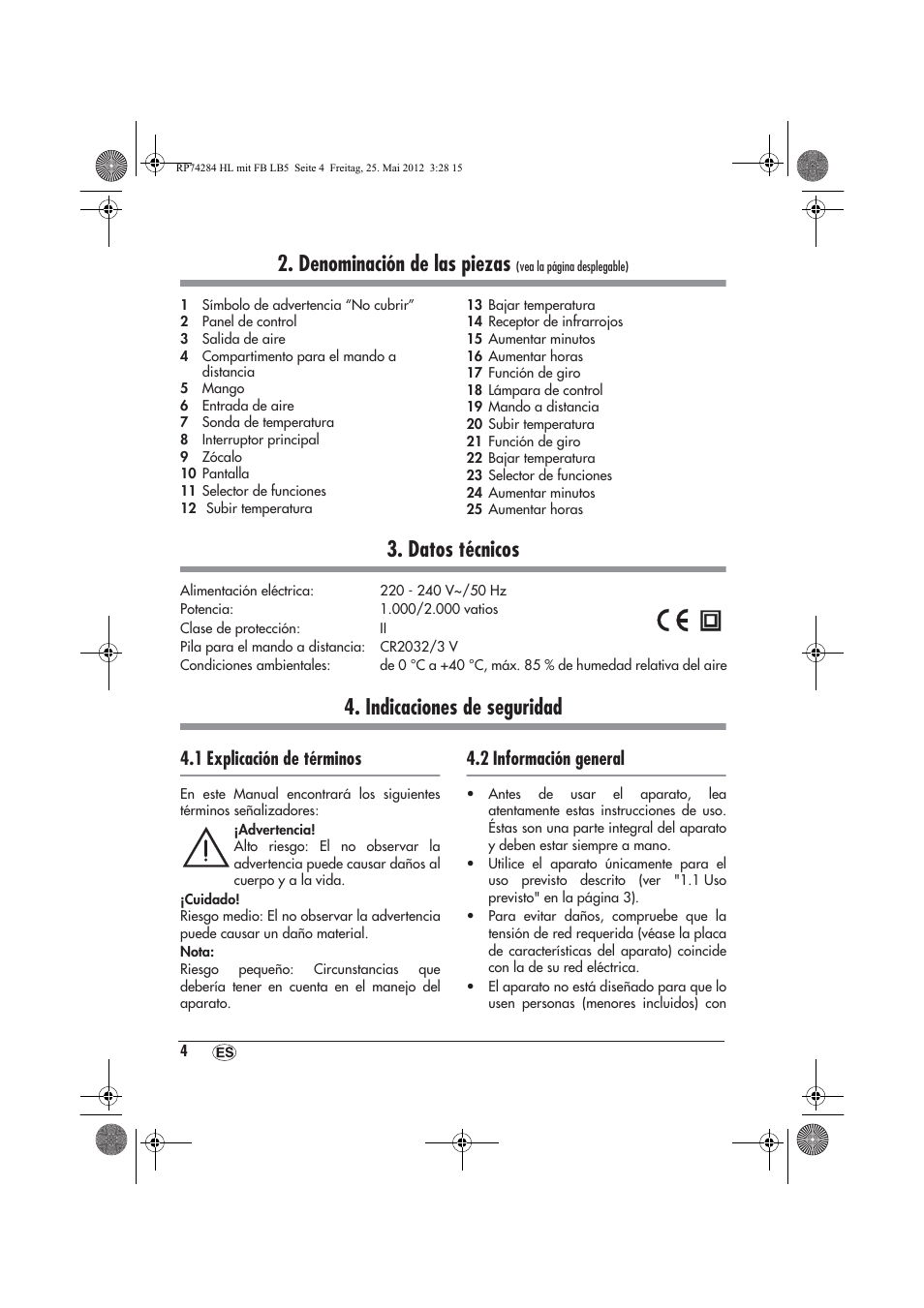 Denominación de las piezas, Datos técnicos, Indicaciones de seguridad | 1 explicación de términos, 2 información general | Silvercrest SHLF 2000 A1 User Manual | Page 6 / 66