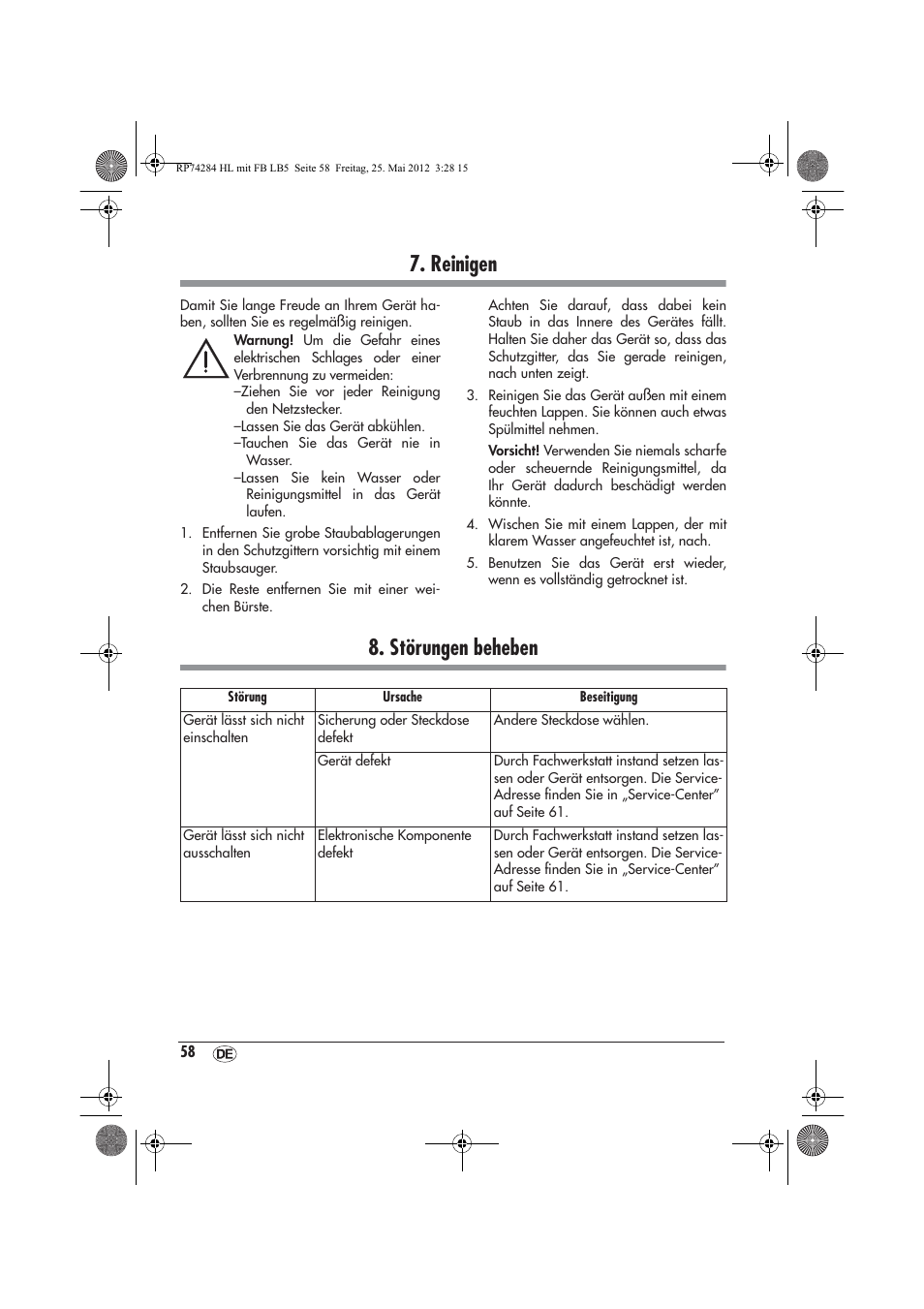 Reinigen, Störungen beheben | Silvercrest SHLF 2000 A1 User Manual | Page 60 / 66