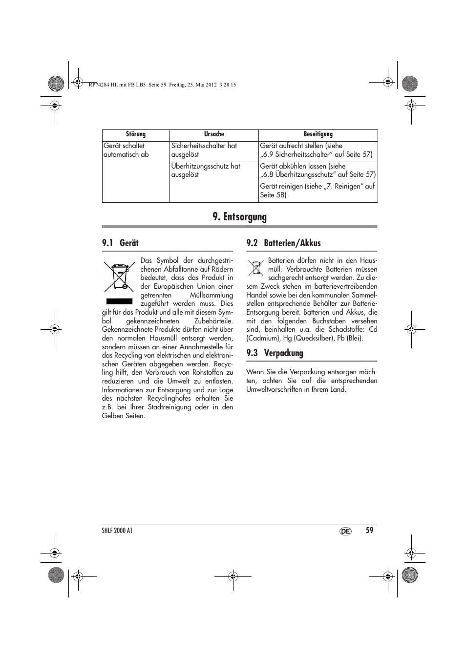 Entsorgung, 1 gerät, 2 batterien/akkus | 3 verpackung | Silvercrest SHLF 2000 A1 User Manual | Page 61 / 66