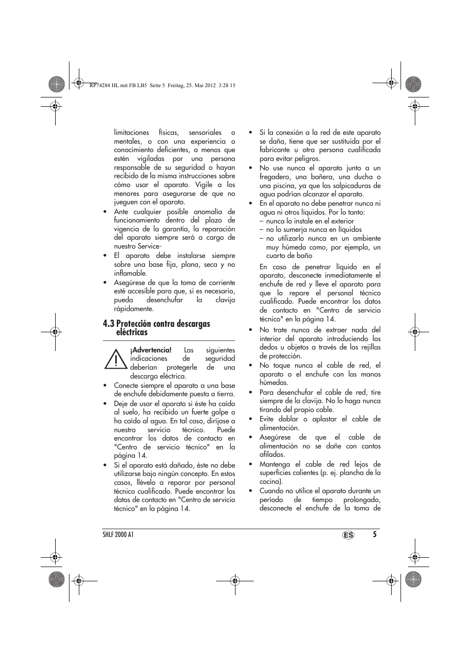 3 protección contra descargas eléctricas | Silvercrest SHLF 2000 A1 User Manual | Page 7 / 66