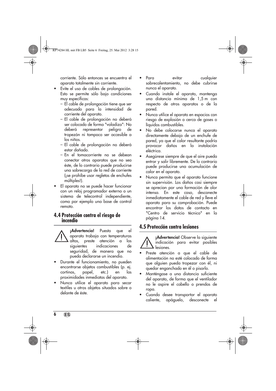 4 protección contra el riesgo de incendio, 5 protección contra lesiones | Silvercrest SHLF 2000 A1 User Manual | Page 8 / 66