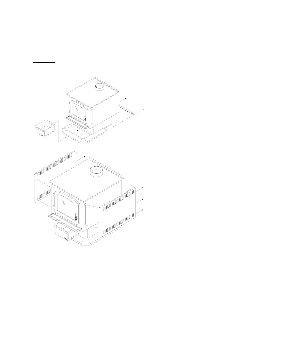 Assembly, Baltic, Pedestal base installation | Side panels and ash lip installation | Drolet NG1800 User Manual | Page 5 / 25