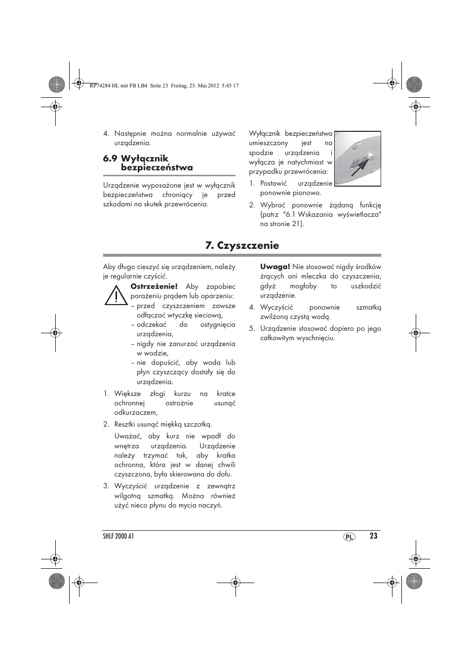 Czyszczenie | Silvercrest SHLF 2000 A1 User Manual | Page 25 / 90