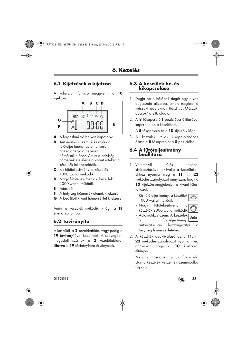 Kezelés | Silvercrest SHLF 2000 A1 User Manual | Page 35 / 90