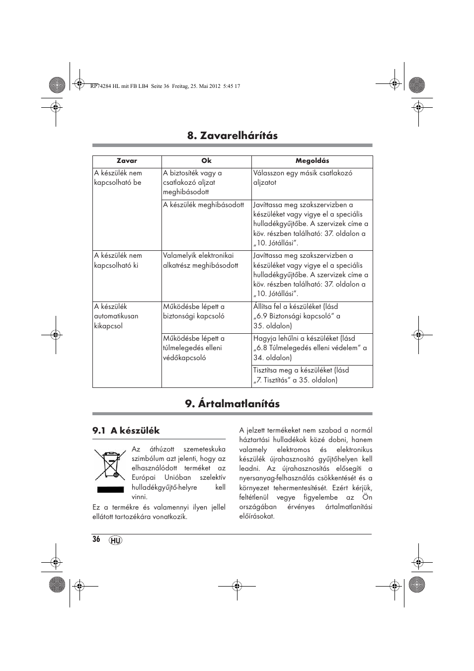 Zavarelhárítás 9. ártalmatlanítás | Silvercrest SHLF 2000 A1 User Manual | Page 38 / 90