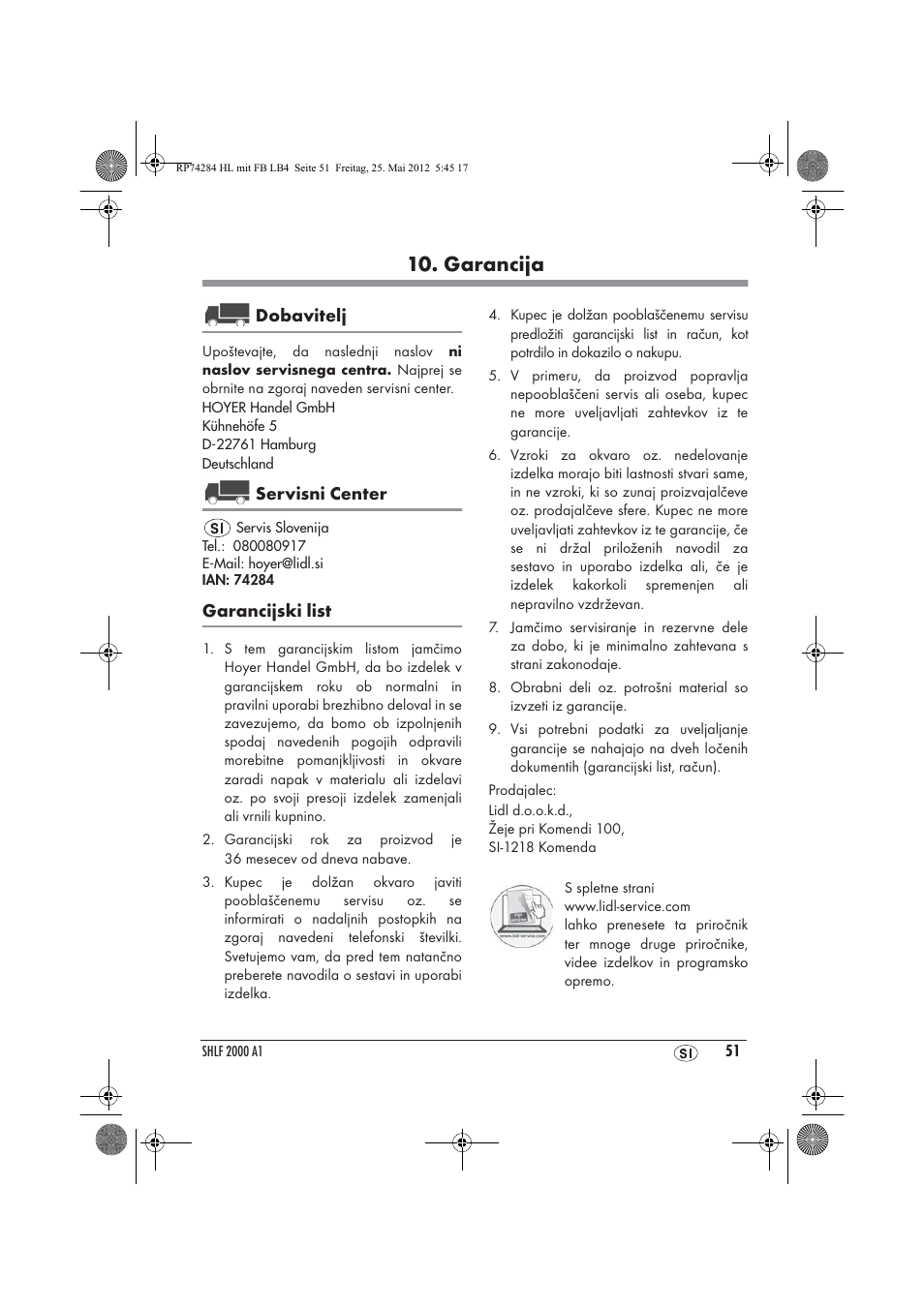 Garancija | Silvercrest SHLF 2000 A1 User Manual | Page 53 / 90