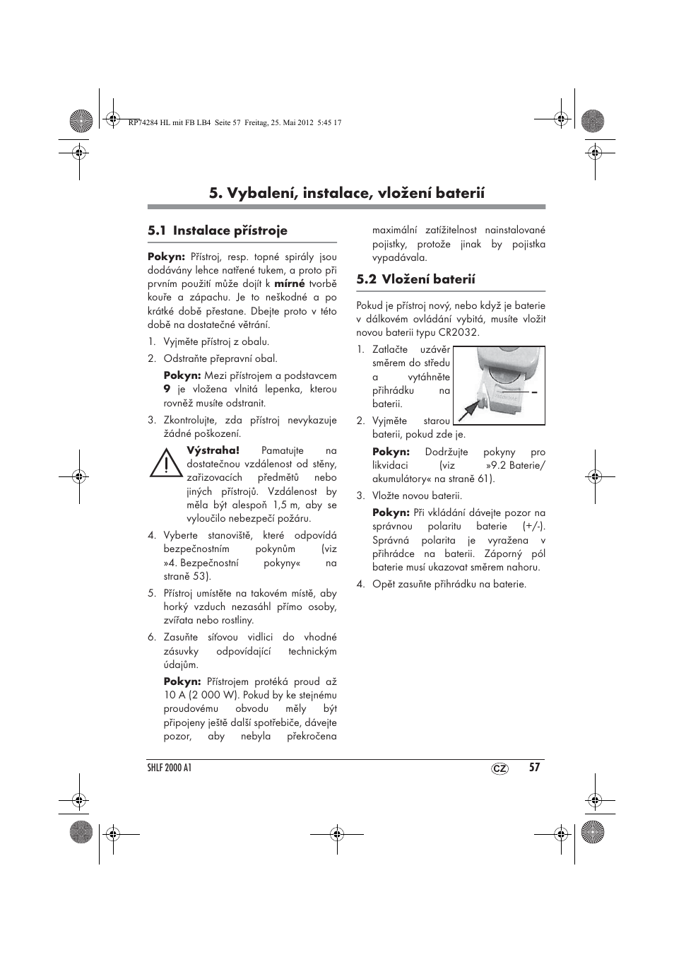 Vybalení, instalace, vložení baterií | Silvercrest SHLF 2000 A1 User Manual | Page 59 / 90