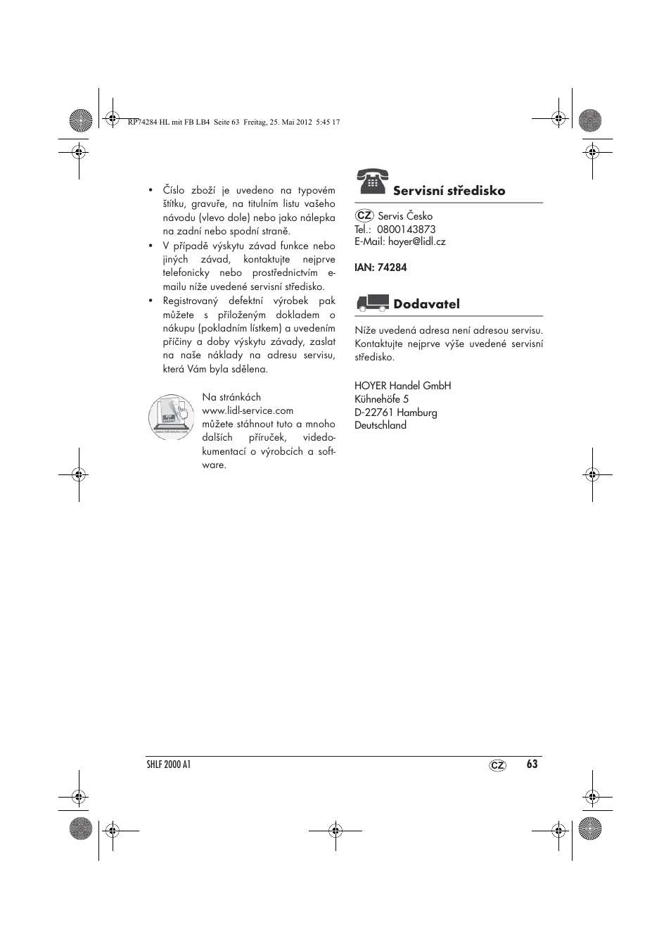 Servisní středisko, Dodavatel | Silvercrest SHLF 2000 A1 User Manual | Page 65 / 90