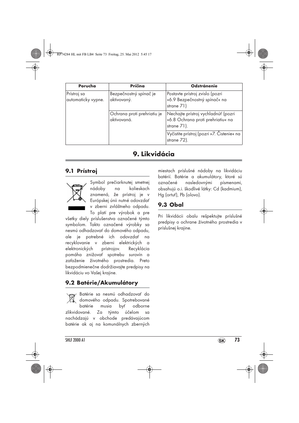 Likvidácia | Silvercrest SHLF 2000 A1 User Manual | Page 75 / 90