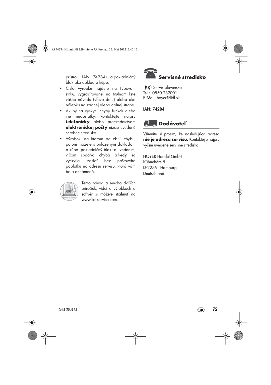 Servisné stredisko, Dodávateľ | Silvercrest SHLF 2000 A1 User Manual | Page 77 / 90