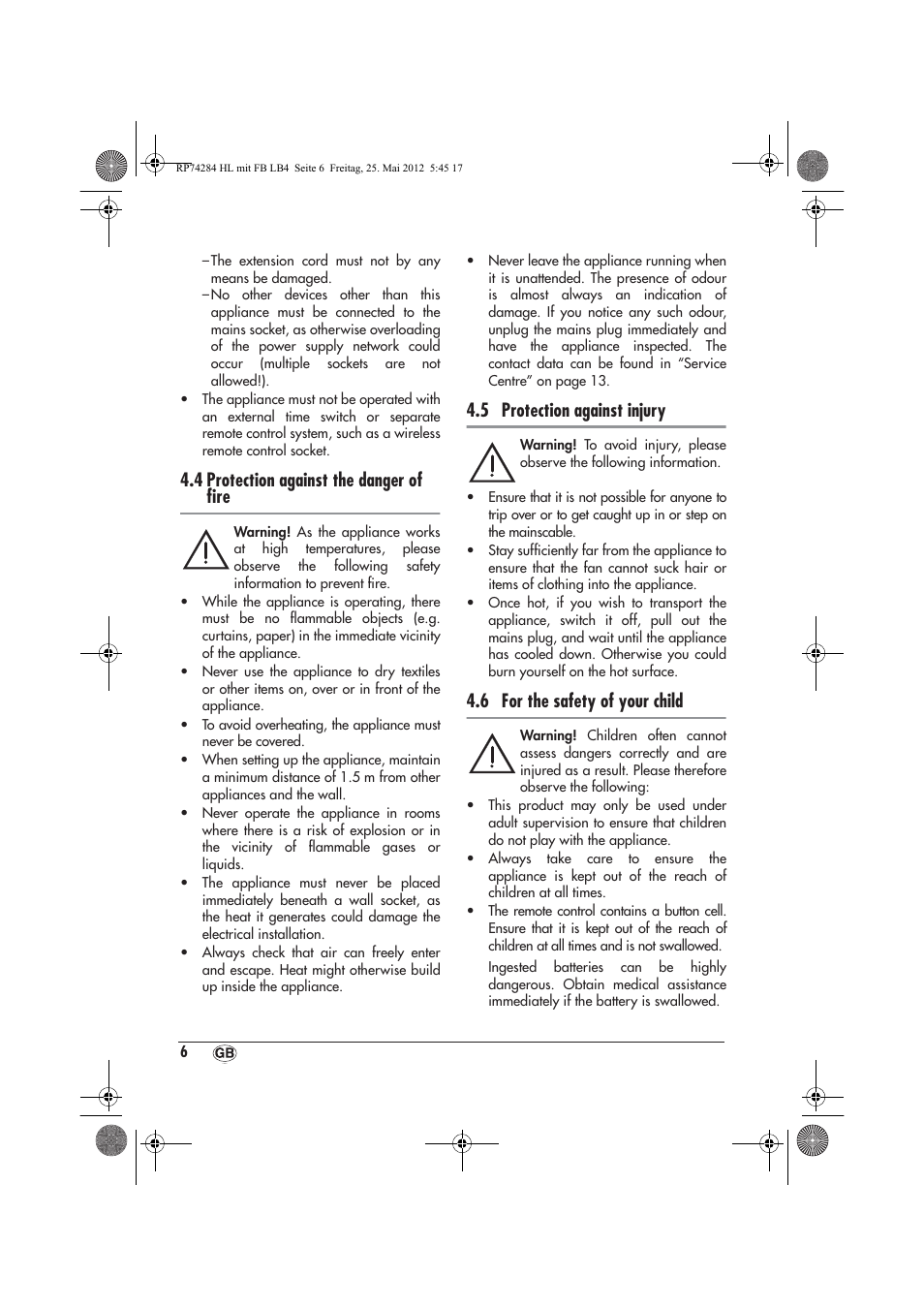 4 protection against the danger of ﬁre, 5 protection against injury, 6 for the safety of your child | Silvercrest SHLF 2000 A1 User Manual | Page 8 / 90