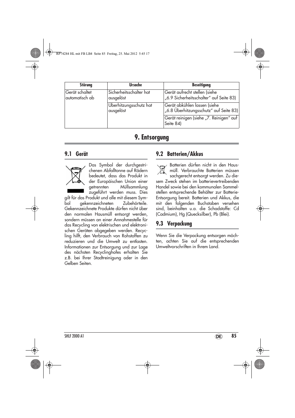 Entsorgung, 1 gerät, 2 batterien/akkus | 3 verpackung | Silvercrest SHLF 2000 A1 User Manual | Page 87 / 90
