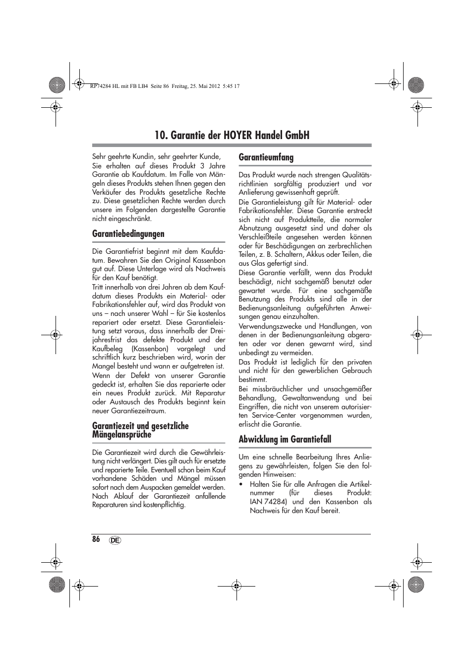 Garantie der hoyer handel gmbh | Silvercrest SHLF 2000 A1 User Manual | Page 88 / 90