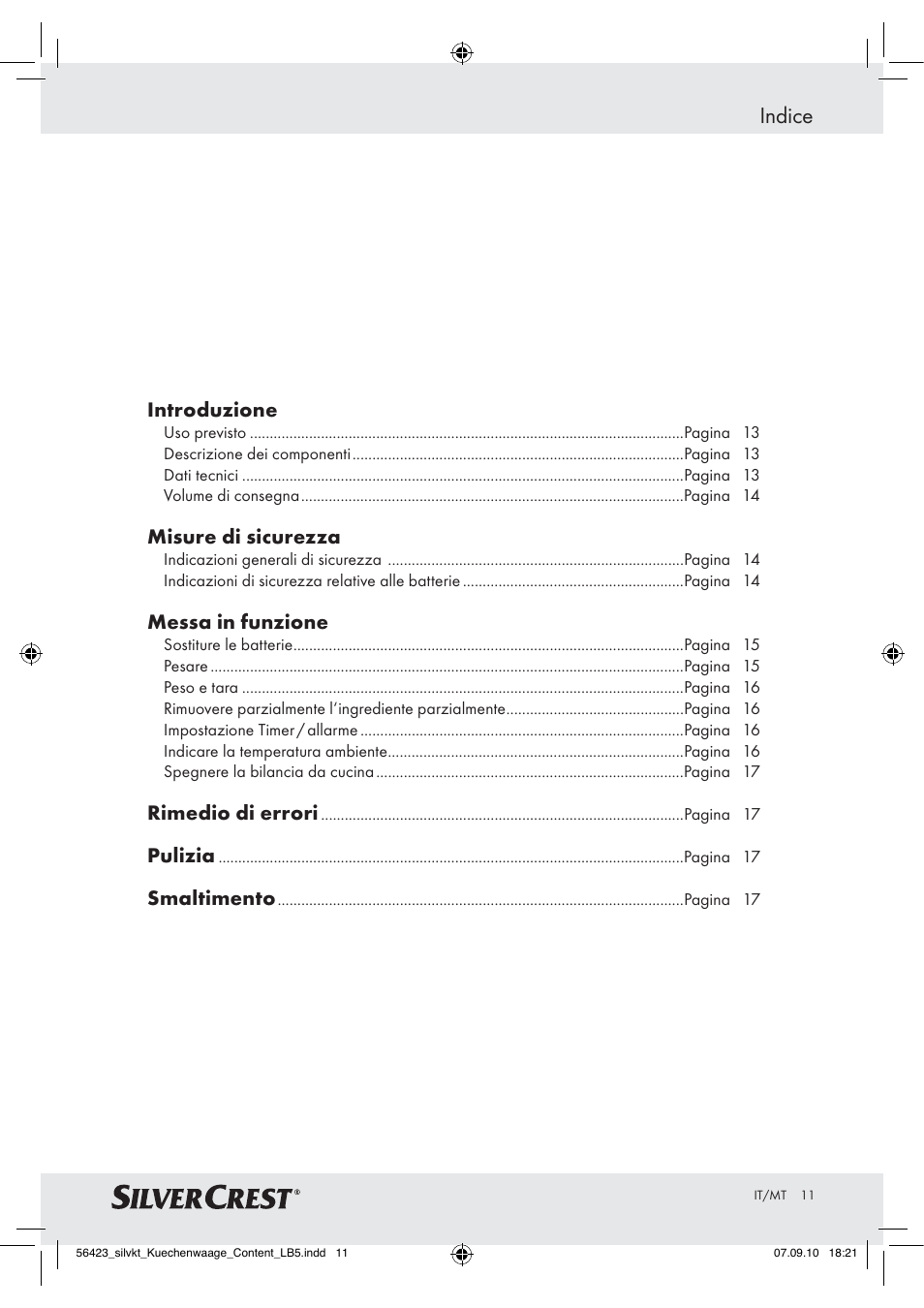 Indice | Silvercrest H14271 H14271 User Manual | Page 11 / 43