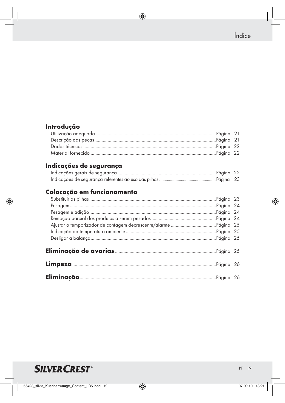 Índice | Silvercrest H14271 H14271 User Manual | Page 19 / 43