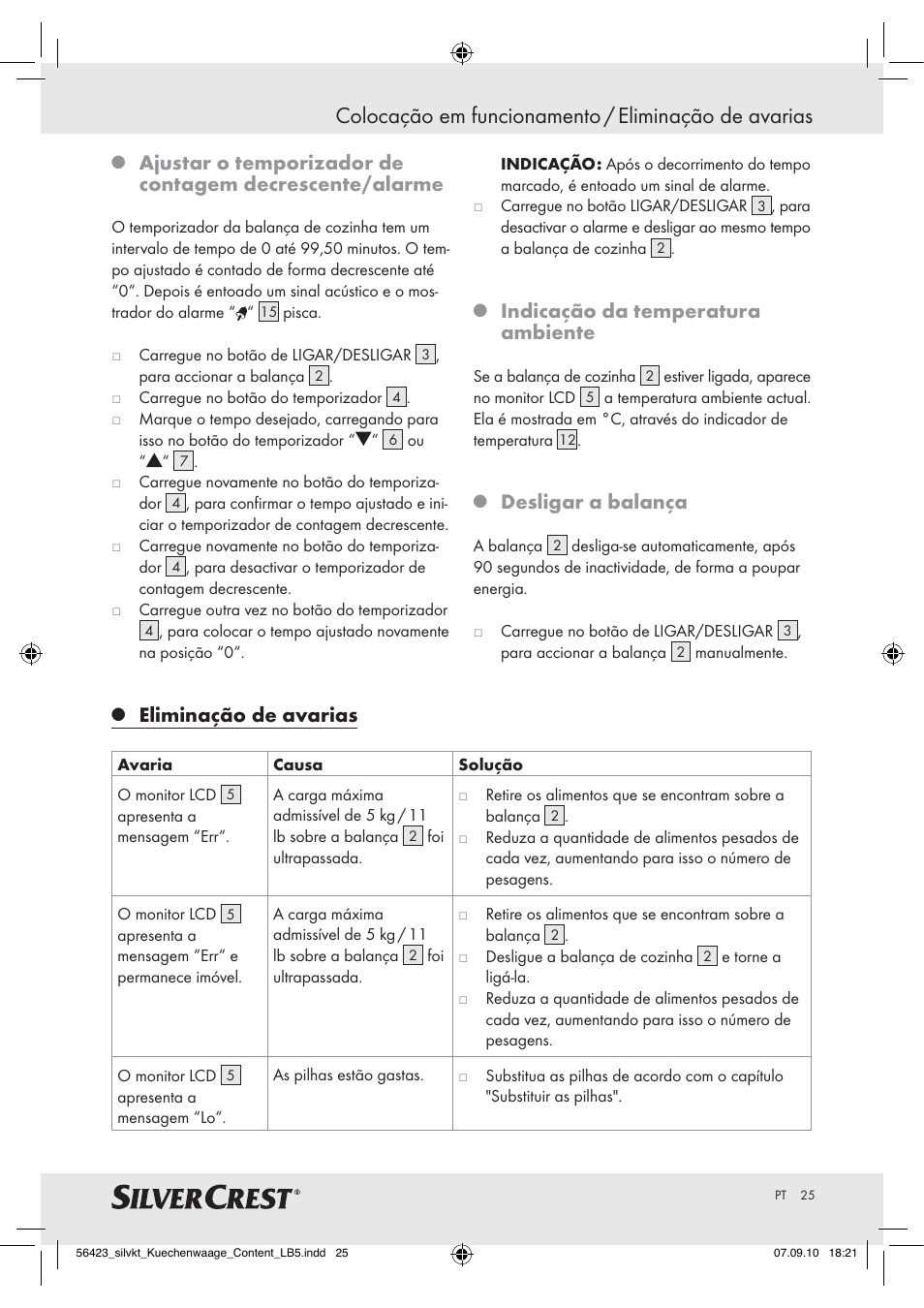 Colocação em funcionamento / eliminação de avarias, Indicação da temperatura ambiente, Desligar a balança | Eliminação de avarias | Silvercrest H14271 H14271 User Manual | Page 25 / 43
