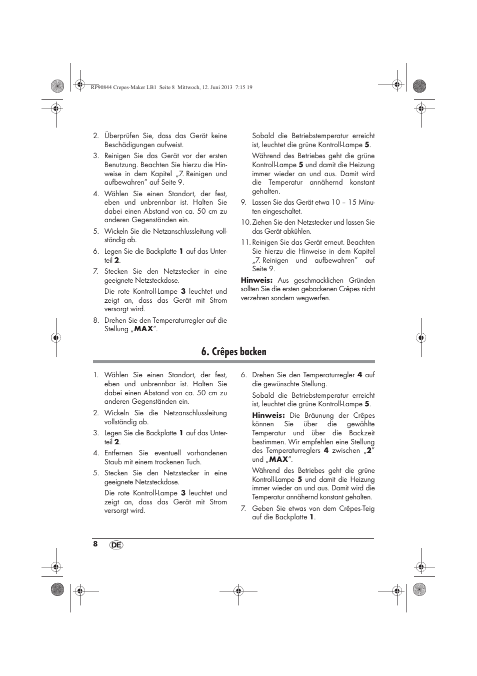 Crêpes backen | Silvercrest SCM 1500 A1 User Manual | Page 10 / 66