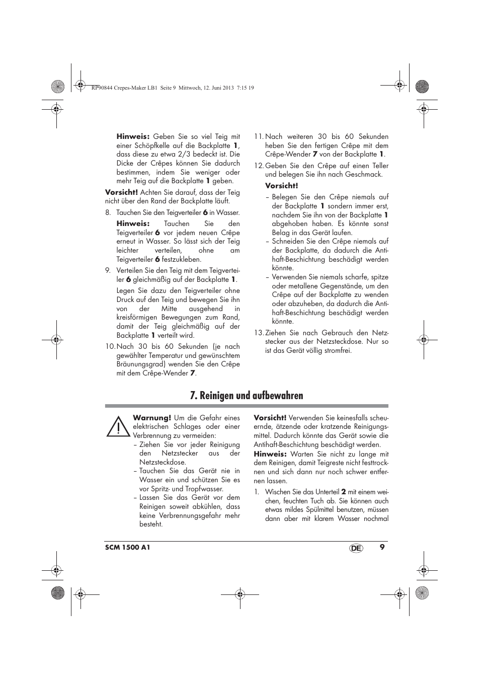 Reinigen und aufbewahren | Silvercrest SCM 1500 A1 User Manual | Page 11 / 66