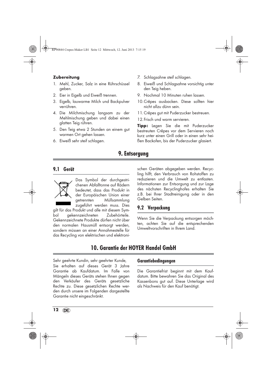 Entsorgung, Garantie der hoyer handel gmbh, 1 gerät | 2 verpackung | Silvercrest SCM 1500 A1 User Manual | Page 14 / 66