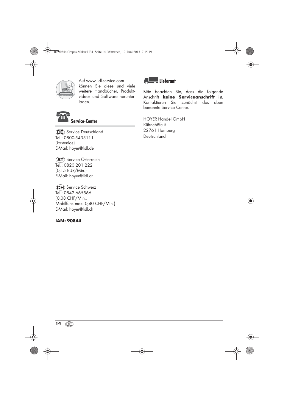 Service-center, Lieferant | Silvercrest SCM 1500 A1 User Manual | Page 16 / 66