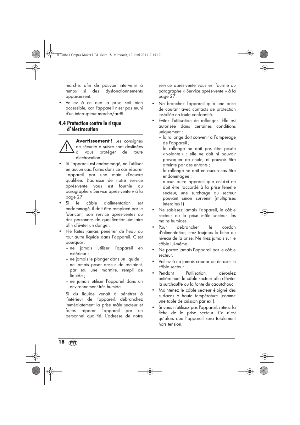 4 protection contre le risque d’électrocution | Silvercrest SCM 1500 A1 User Manual | Page 20 / 66