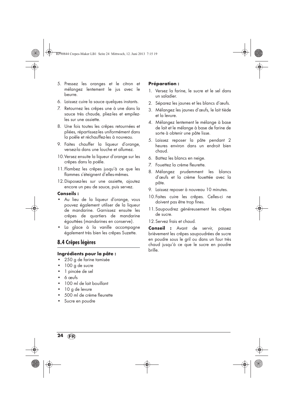 4 crêpes légères | Silvercrest SCM 1500 A1 User Manual | Page 26 / 66