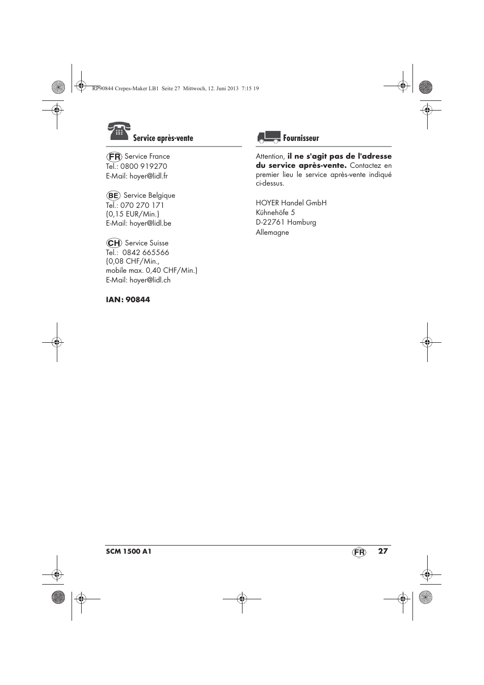 Service après-vente, Fournisseur | Silvercrest SCM 1500 A1 User Manual | Page 29 / 66