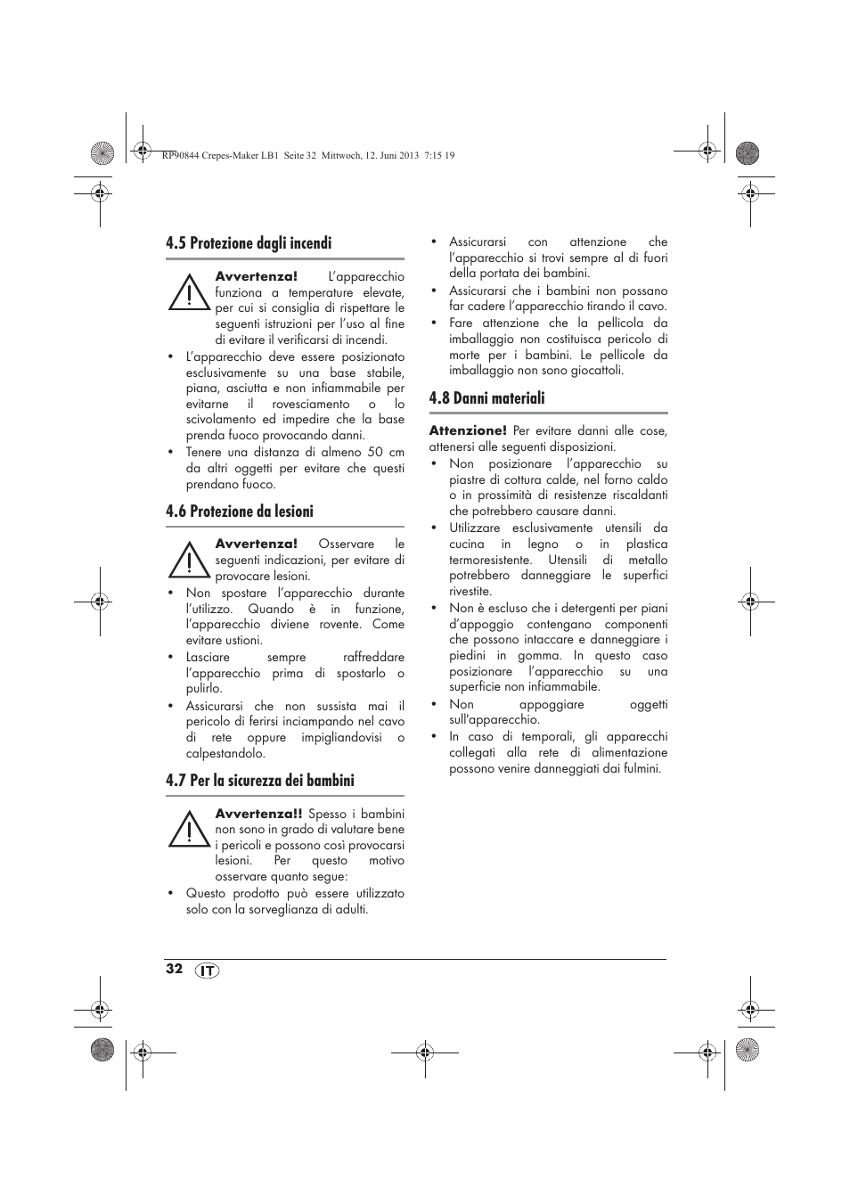 5 protezione dagli incendi, 6 protezione da lesioni, 7 per la sicurezza dei bambini | 8 danni materiali | Silvercrest SCM 1500 A1 User Manual | Page 34 / 66