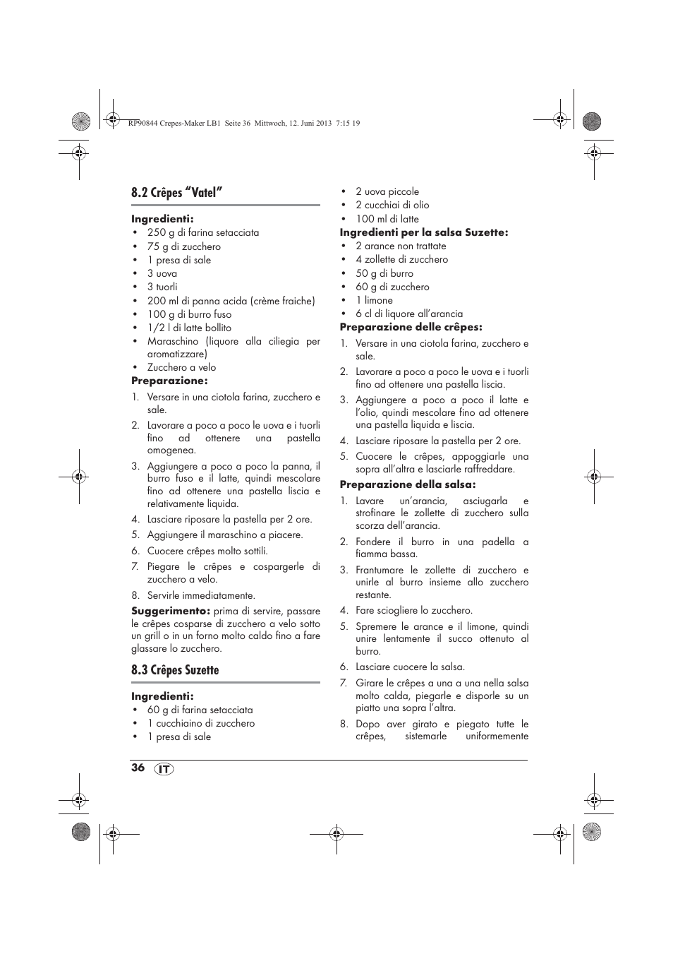 2 crêpes “vatel, 3 crêpes suzette | Silvercrest SCM 1500 A1 User Manual | Page 38 / 66