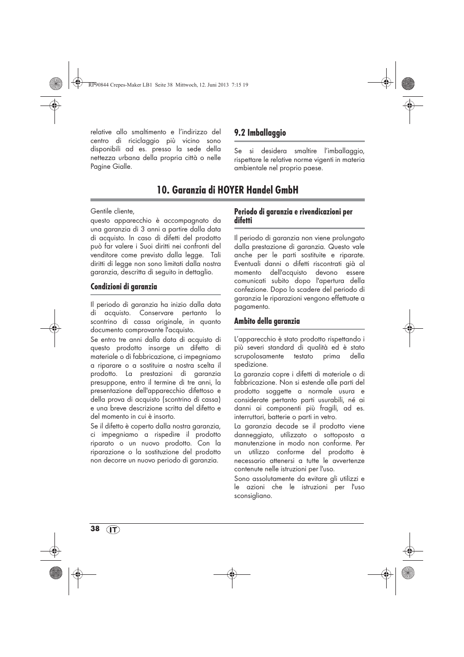 Garanzia di hoyer handel gmbh | Silvercrest SCM 1500 A1 User Manual | Page 40 / 66